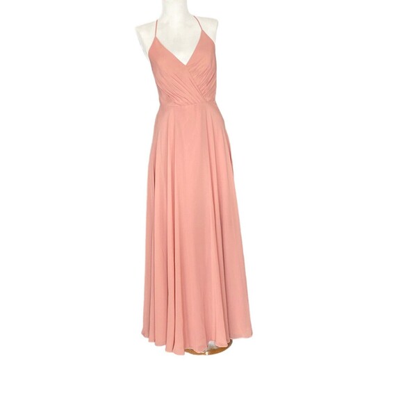 DAVID'S Bridesmade Formal Gown Size 2 Pink Chiffon 100% polyester A Line V Neck - Picture 2 of 9